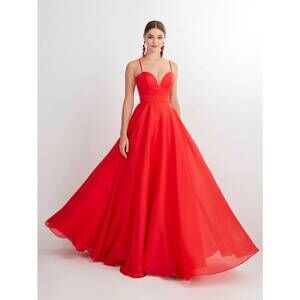 NEW STUDIO 17 sleeveless chiffon a-line gown in fire red